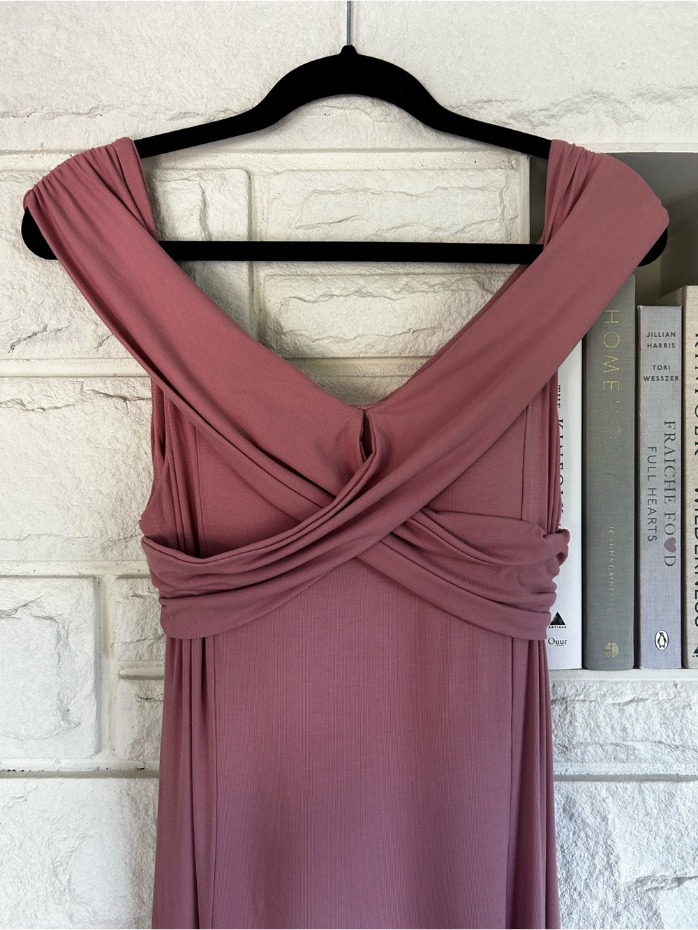 OGL NWT Flowy Criss-Cross Off Shoulder Midi Brami Dress Size Large Rose Mauve - Picture 8 of 16